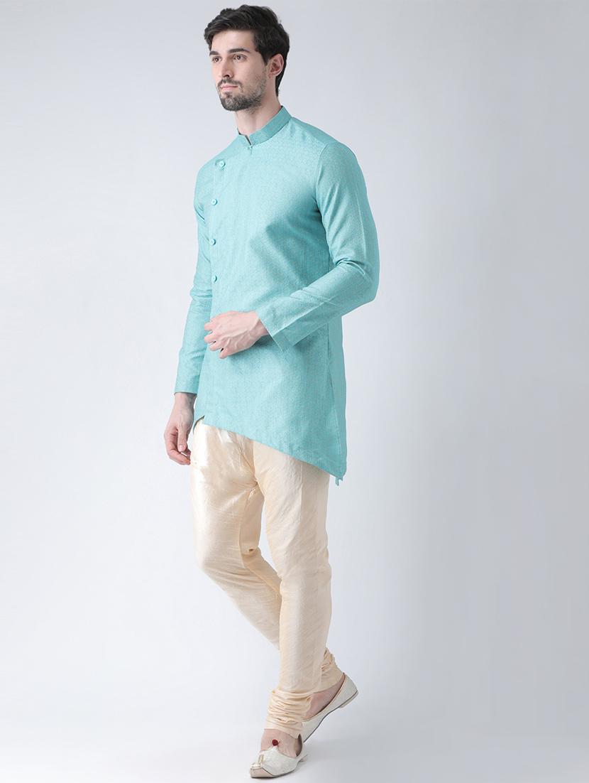 blue silk blend jacquard kurta pyjama set - 16569585 - Standard Image - 1