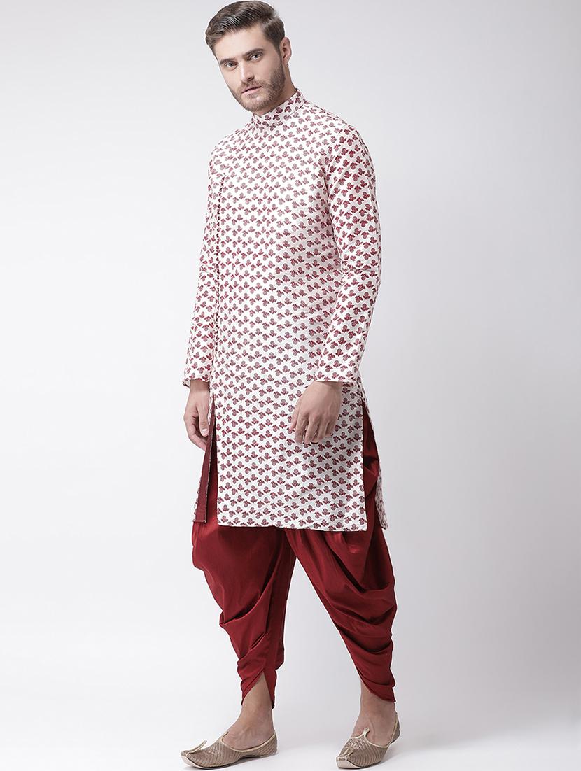 off white dupion printed dhoti kurta set - 16569586 -  Standard Image - 1