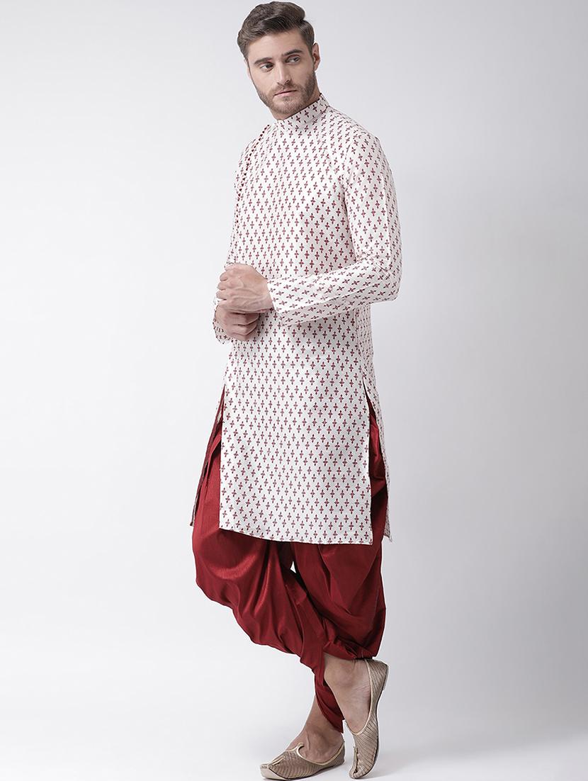 off white dupion printed dhoti kurta set - 16569587 - Standard Image - 1