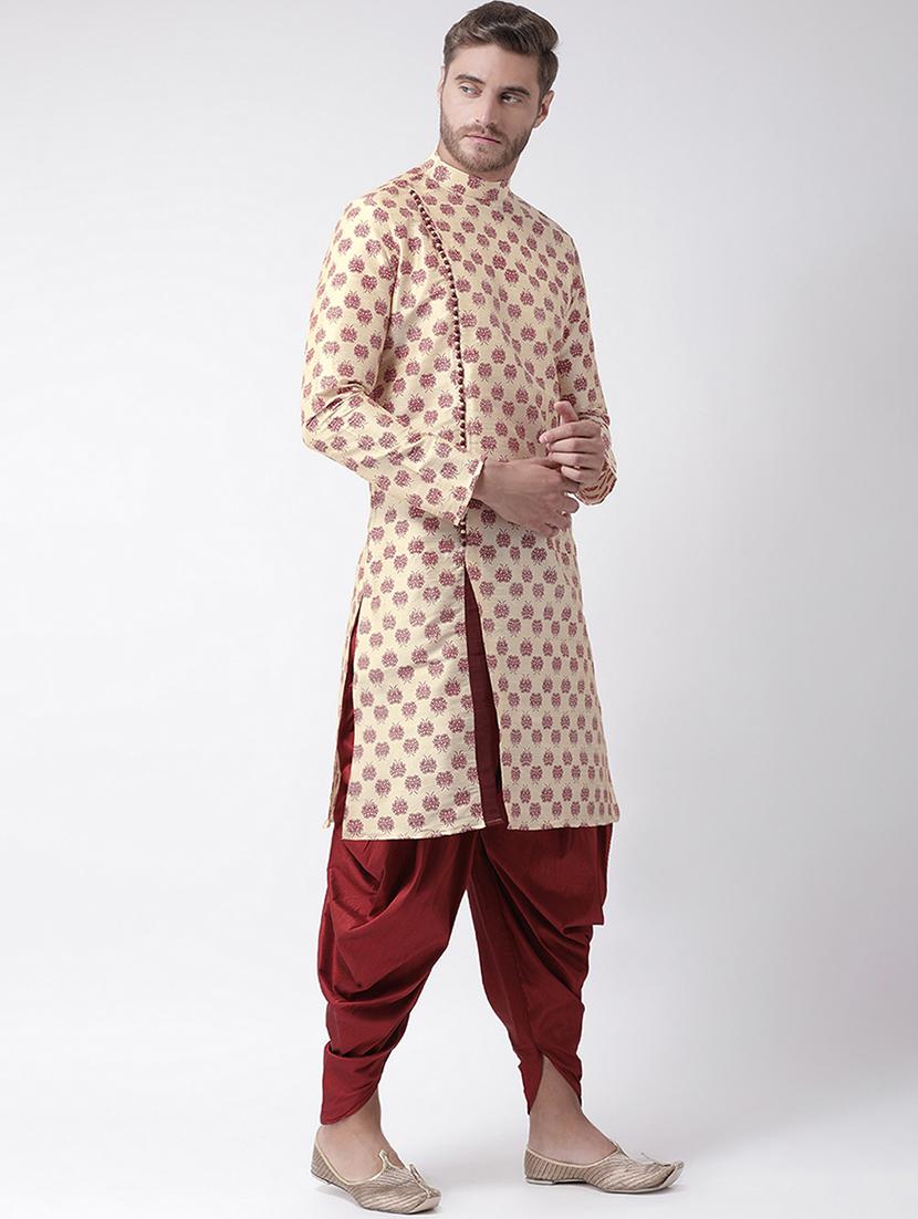 beige dupion printed dhoti kurta set - 16569599 - Standard Image - 1