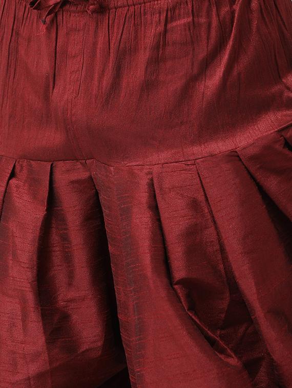 maroon dhoti kurta set with pink printed nehru jacket - 16569633 - Standard Image - 4