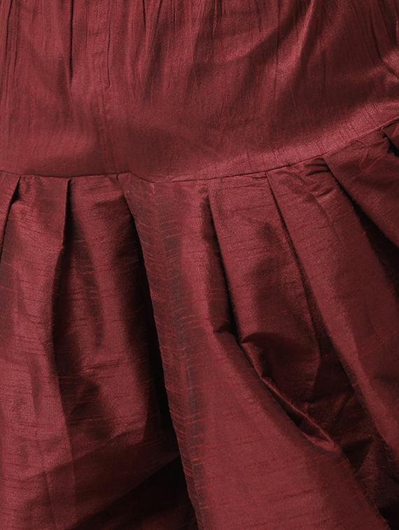 maroon dhoti kurta set with beige printed nehru jacket - 16569645 - Standard Image - 4