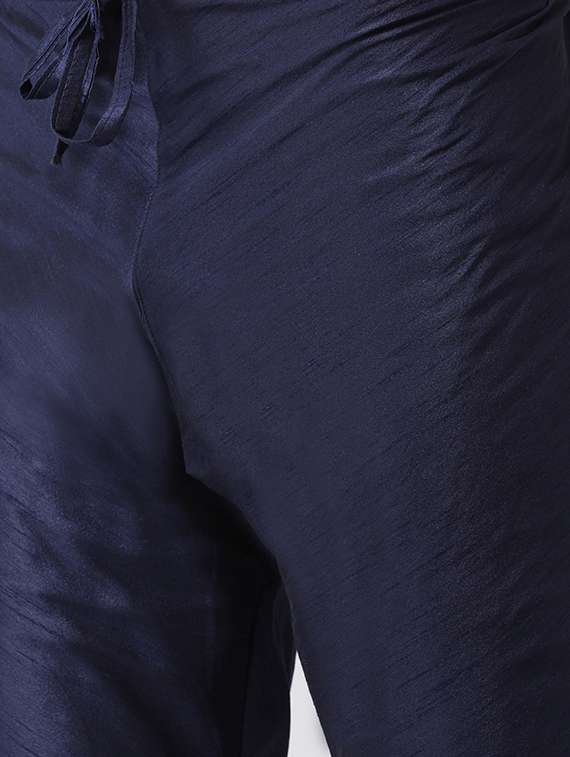 navy blue kurta pyjama set with blue printed nehru jacket - 16569652 - Standard Image - 4