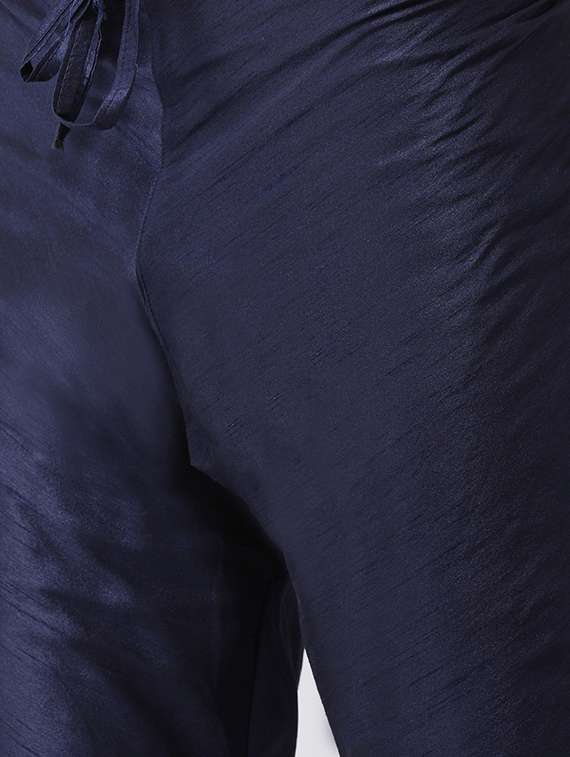 navy blue kurta pyjama set with blue printed nehru jacket - 16569658 - Standard Image - 4