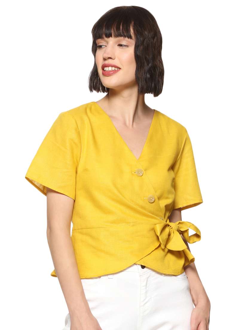 tie front solid wrap top 