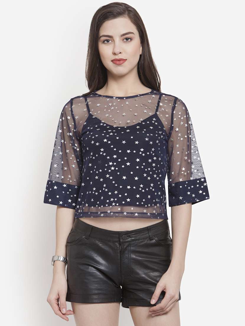 crew neck star print crop top
