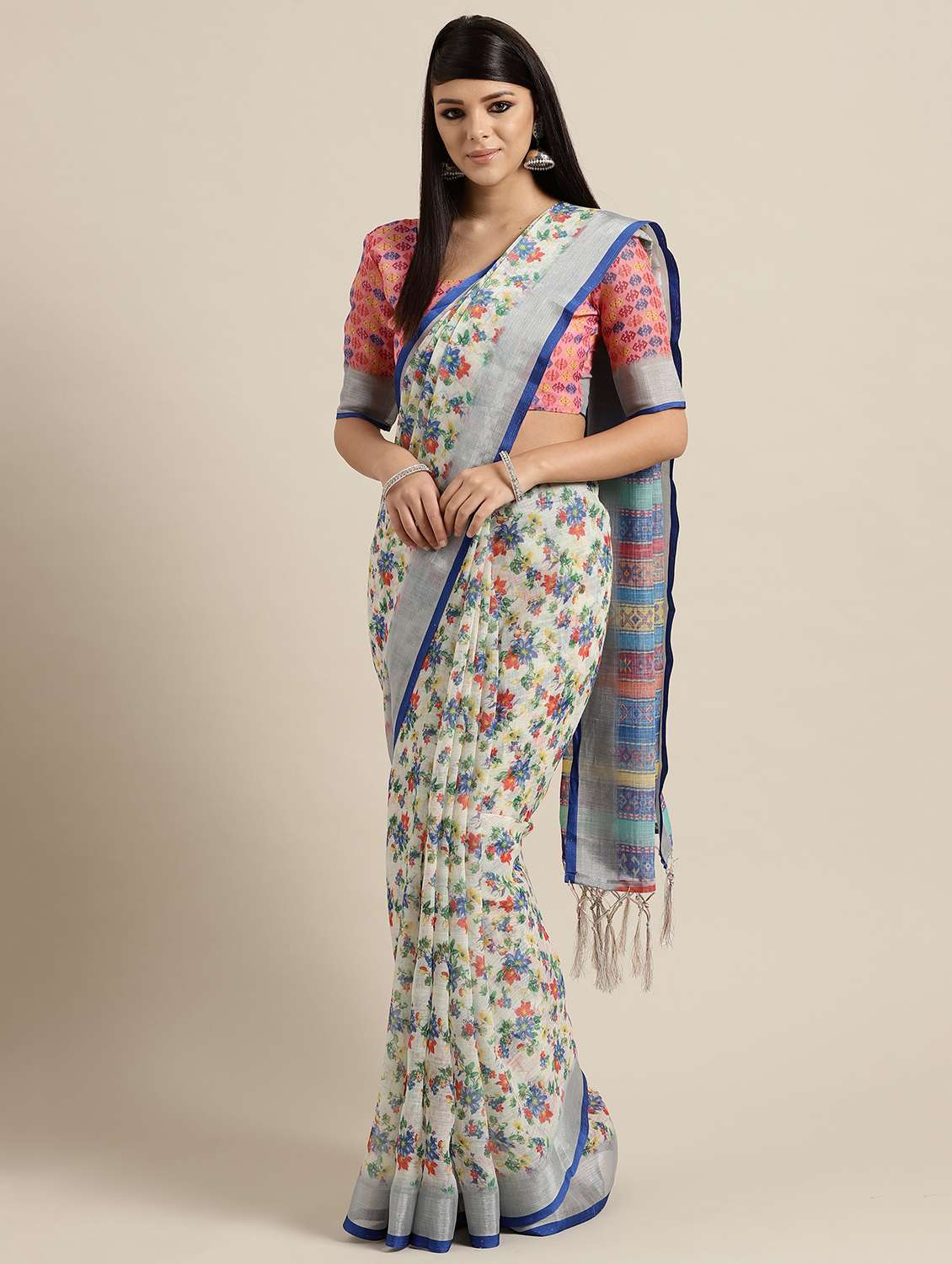floral printed saree with blouse
