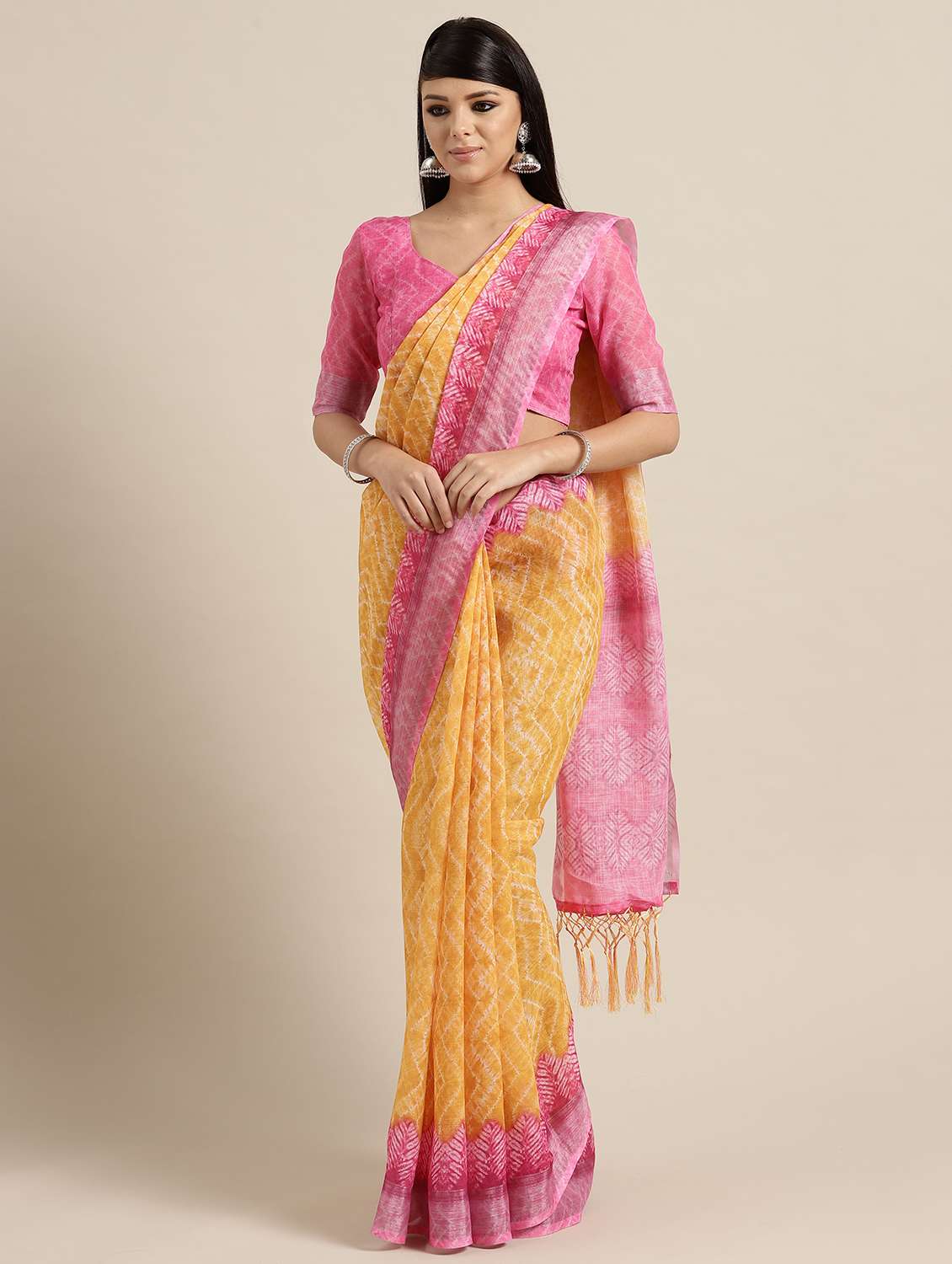 shibori printed saree with blouse
