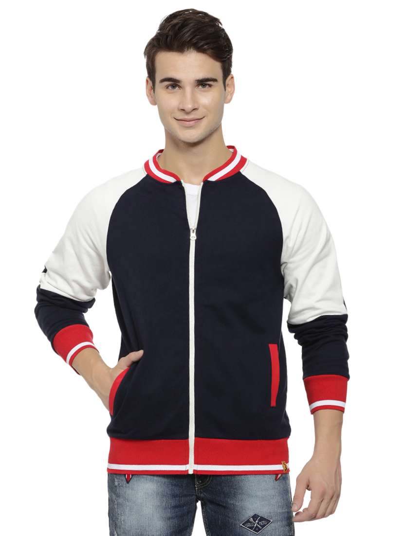 navy blue color block casual jacket