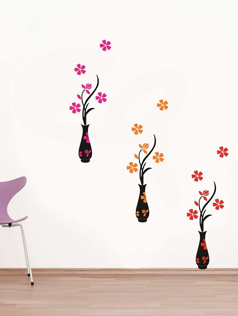 multicolor flower pot wall sticker for living room - 16576341 - Standard Image - 1