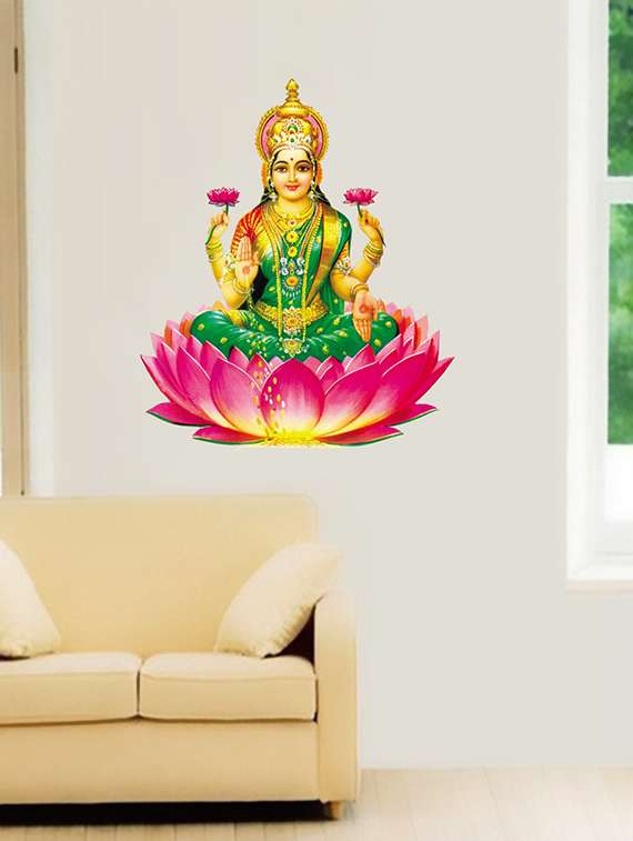 lotus laxmi ji wall sticker for living room - 16576402 - Standard Image - 1