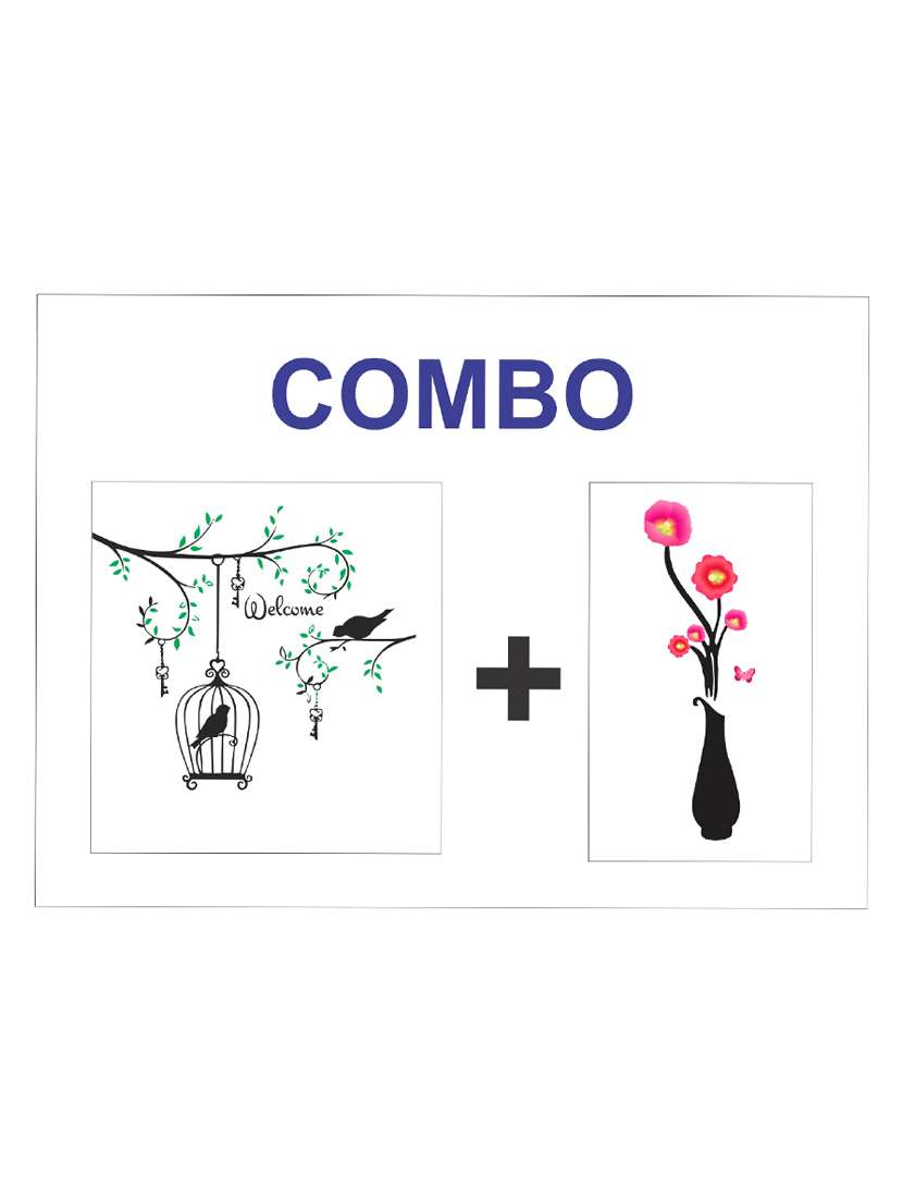    leaf and cage & flower pot  combo wall sticker & decal