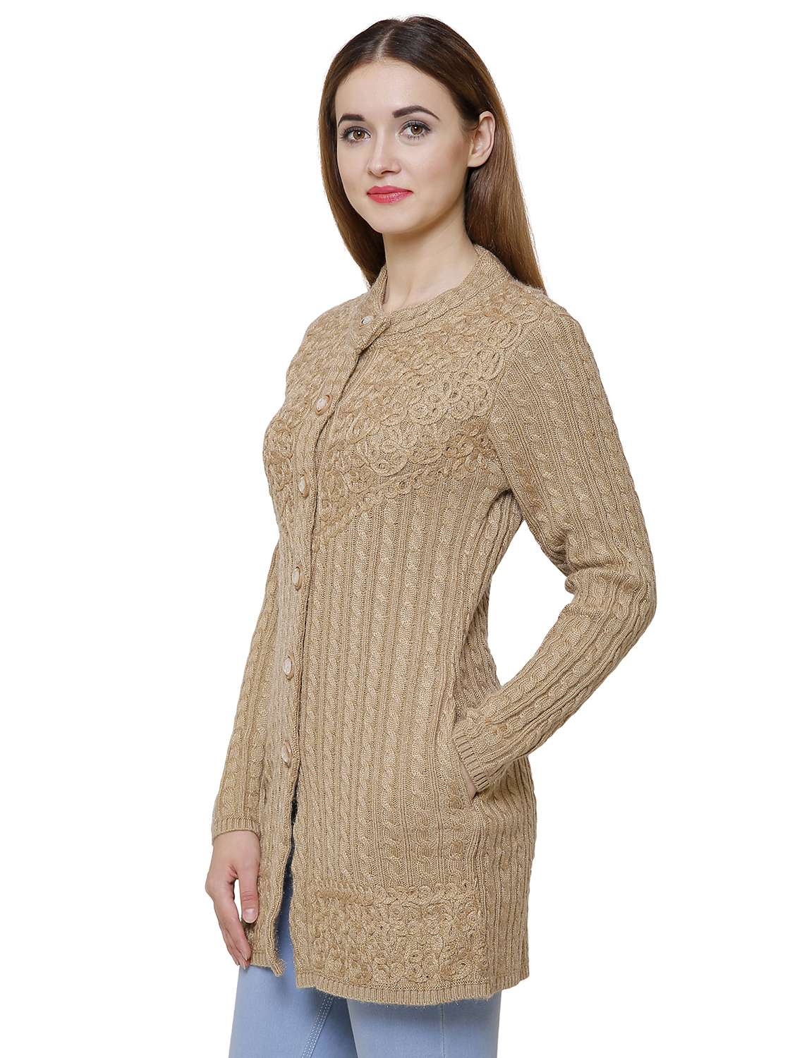mandarin neck woven cardigan - 16581380 -  Standard Image - 1