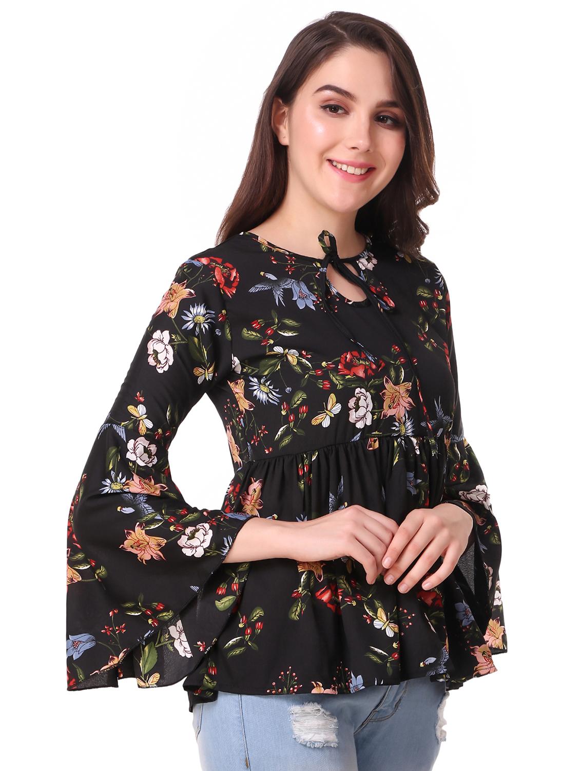 tie up neck bell sleeved top - 16581524 - Standard Image - 1