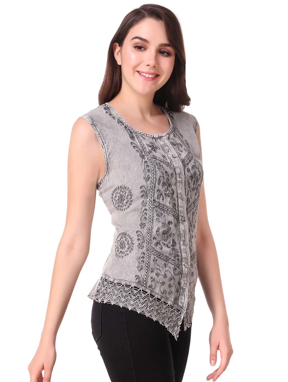lace insert embroidered detail top  - 16581529 -  Standard Image - 1