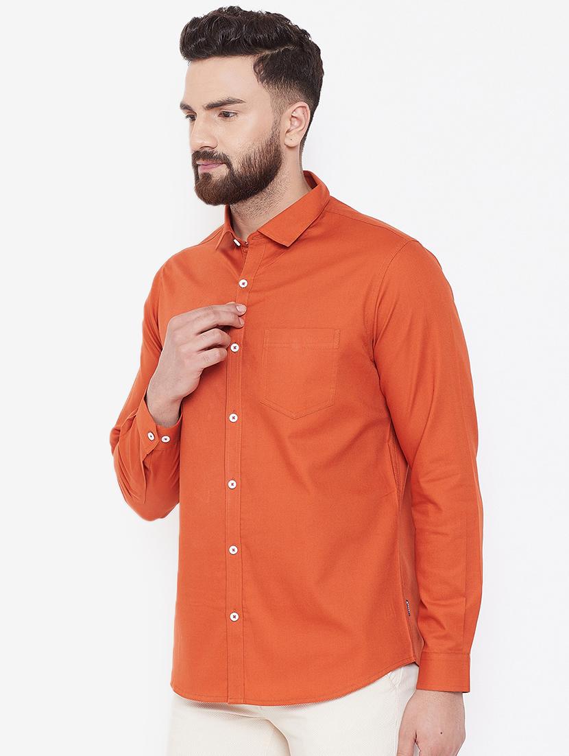 orange solid casual shirt - 16584804 - Standard Image - 1