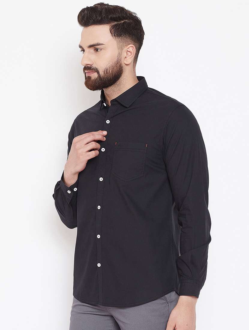 black solid casual shirt - 16584809 - Standard Image - 1