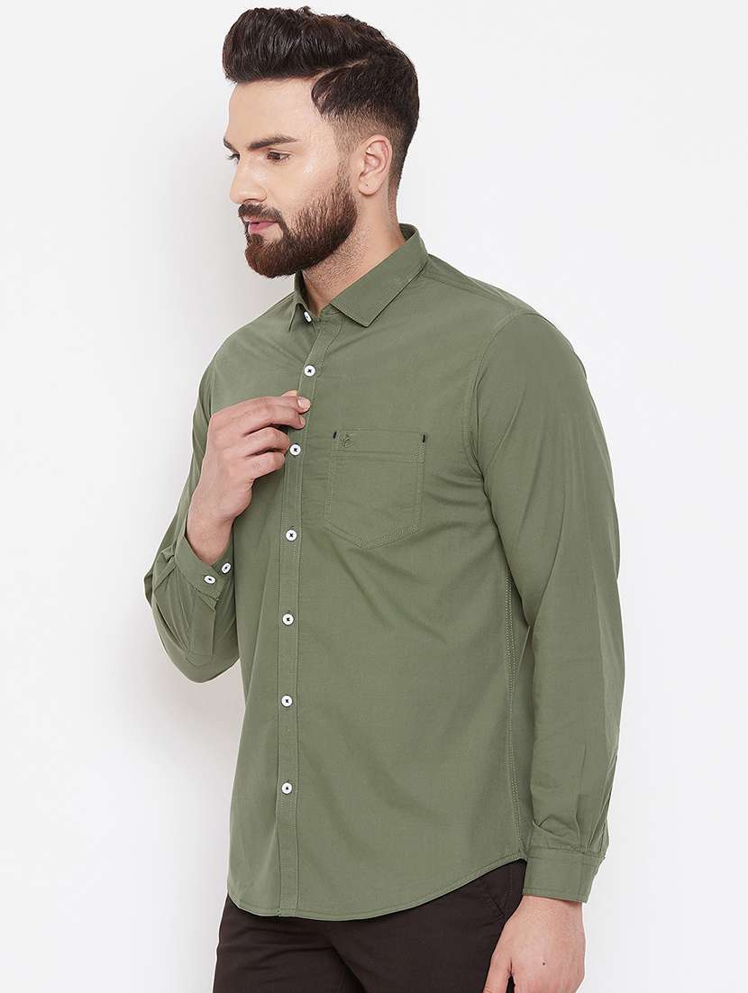 green solid casual shirt - 16584810 - Standard Image - 1