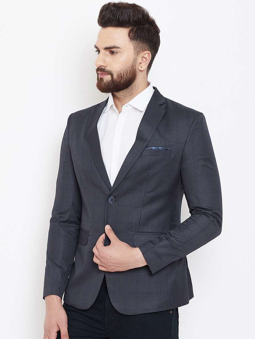 black checkered single breasted casual blazer - 16584848 -  Standard Image - 1