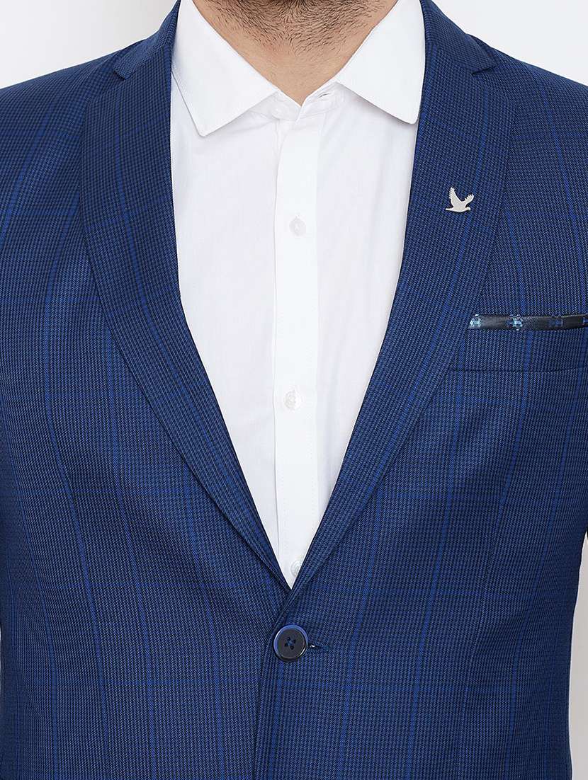 navy blue checkered single breasted casual blazer - 16584849 - Standard Image - 4