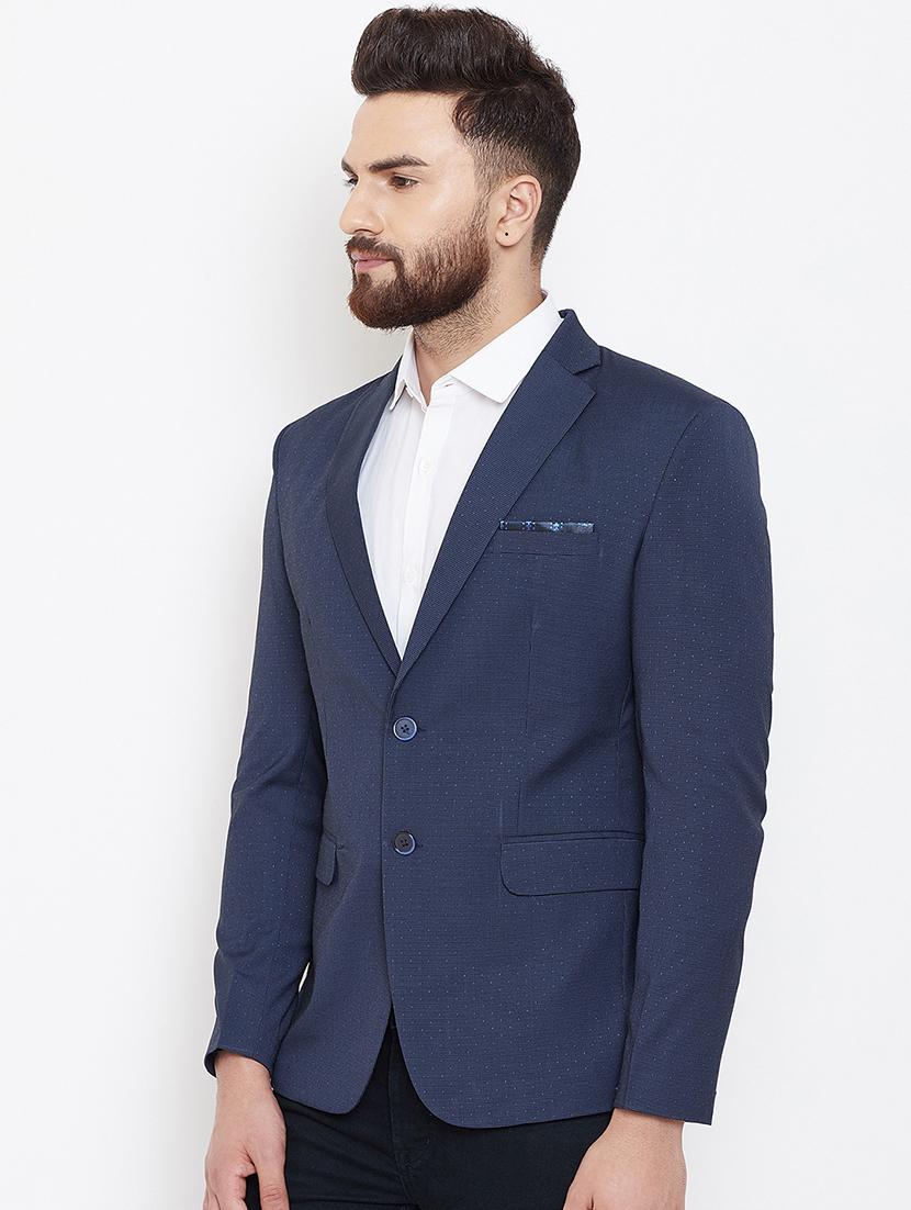 dark blue self design single breasted casual blazer - 16584851 - Standard Image - 1