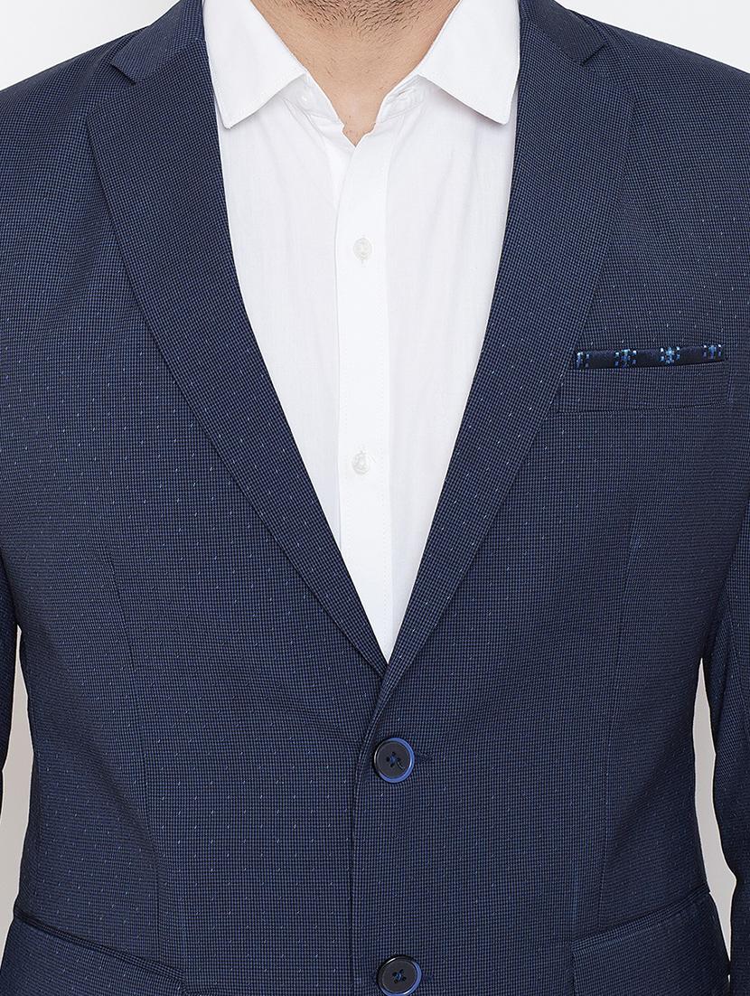 dark blue self design single breasted casual blazer - 16584851 - Standard Image - 4
