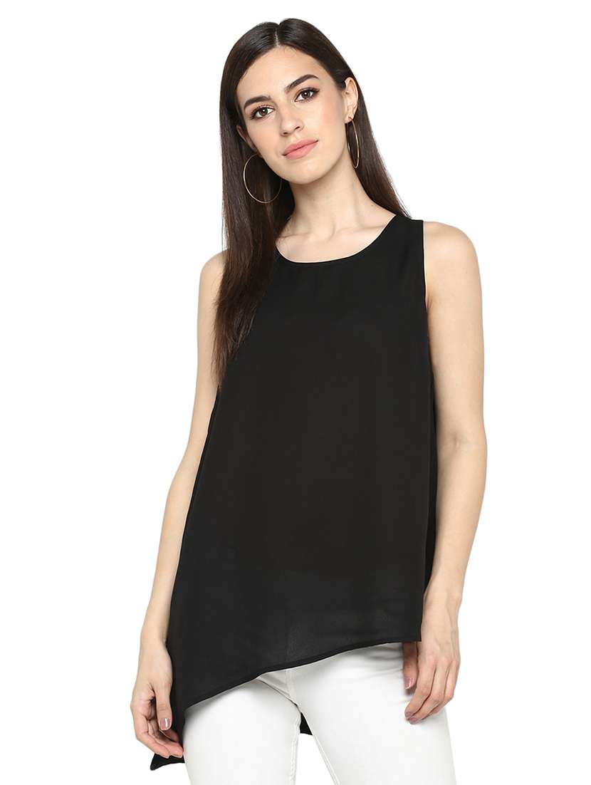 women's asymmetric round neck top