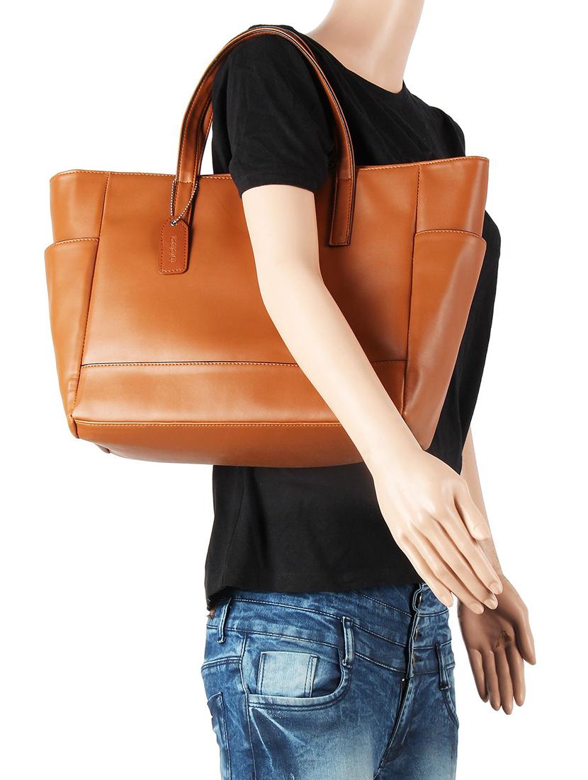 tan leatherette (pu) handbag - 16585727 - Standard Image - 4
