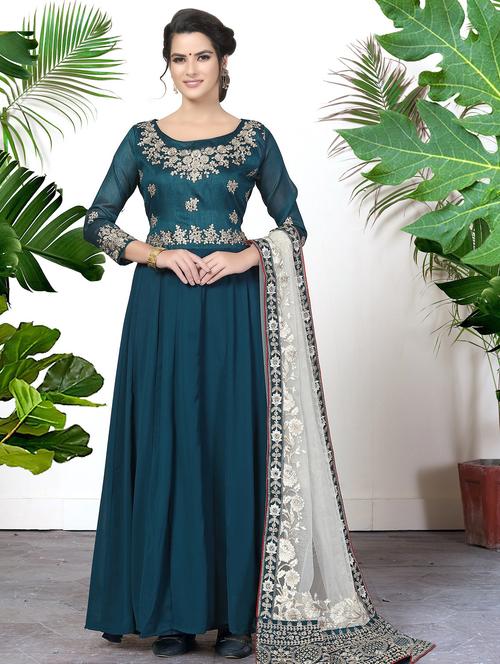 embroidered semi-stitched suit - 16586926 -  Standard Image - 0