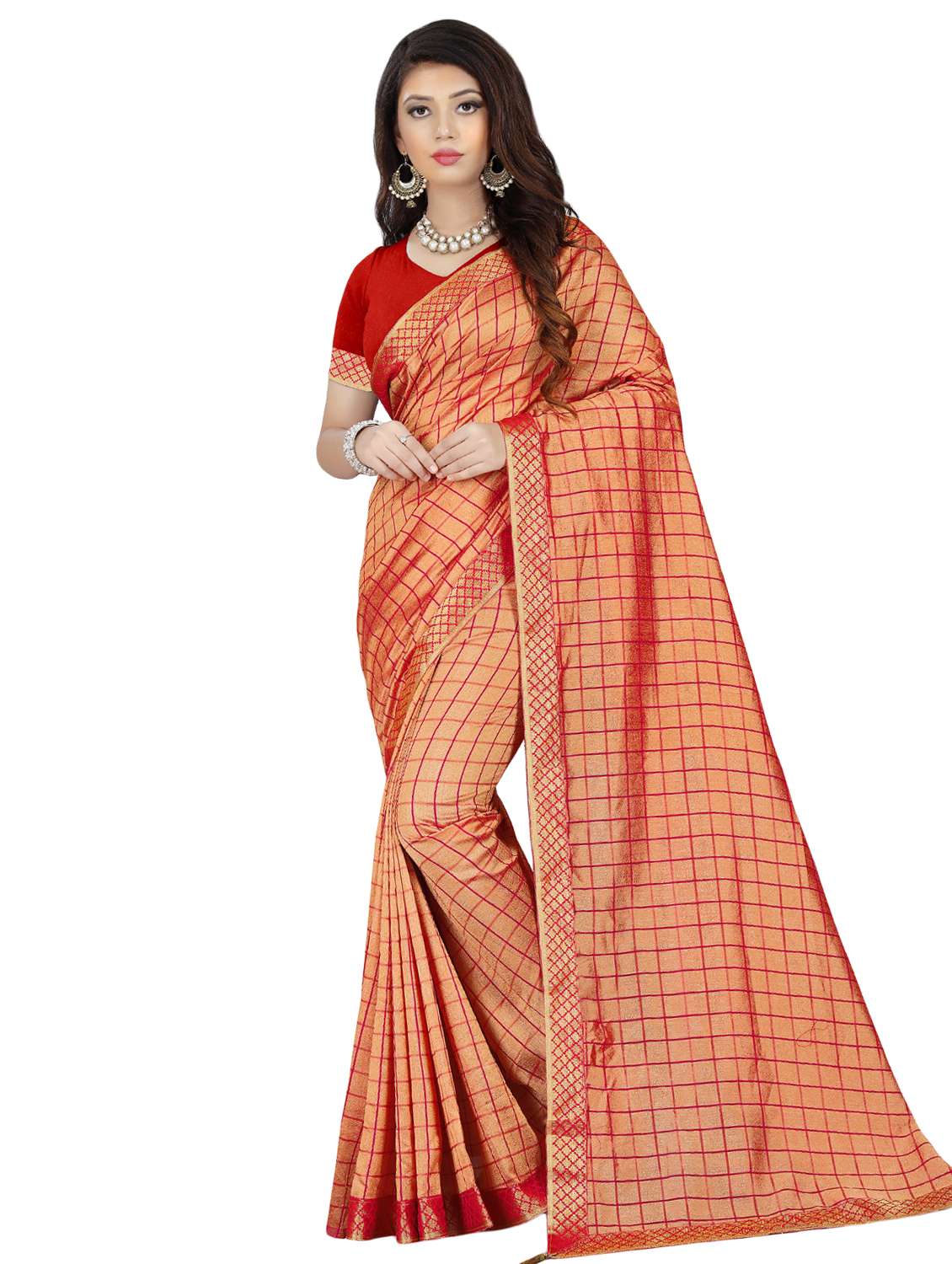 checkered woven saree with blouse