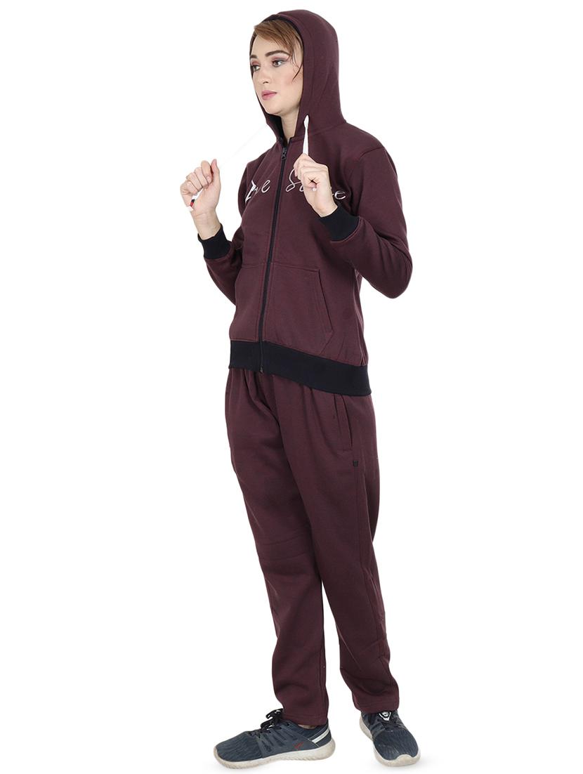 women typographic drawstring hooded track suit - 16588635 - Standard Image - 1