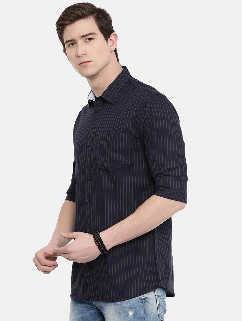 navy blue striped casual shirt - 16588998 - Standard Image - 1