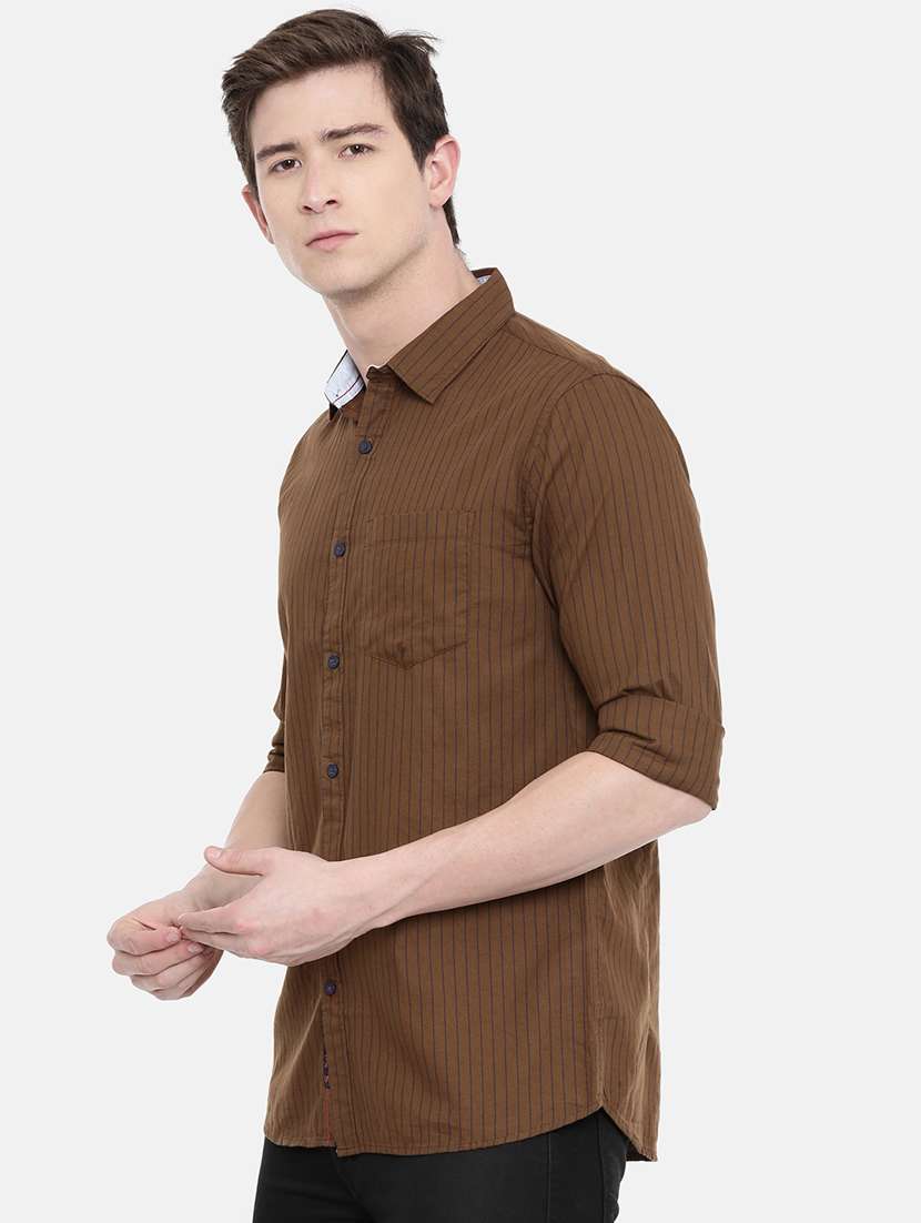brown striped casual shirt - 16588999 -  Standard Image - 1