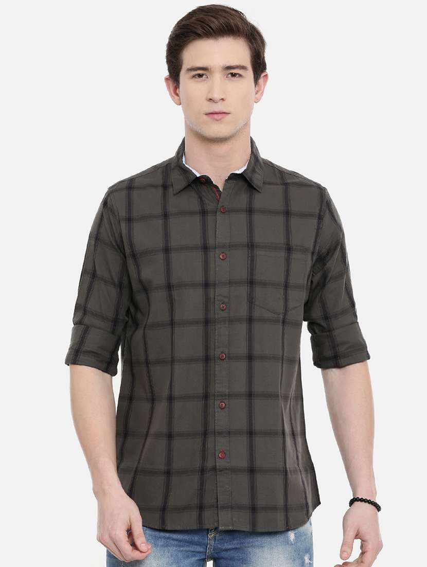 grey checkered casual shirt