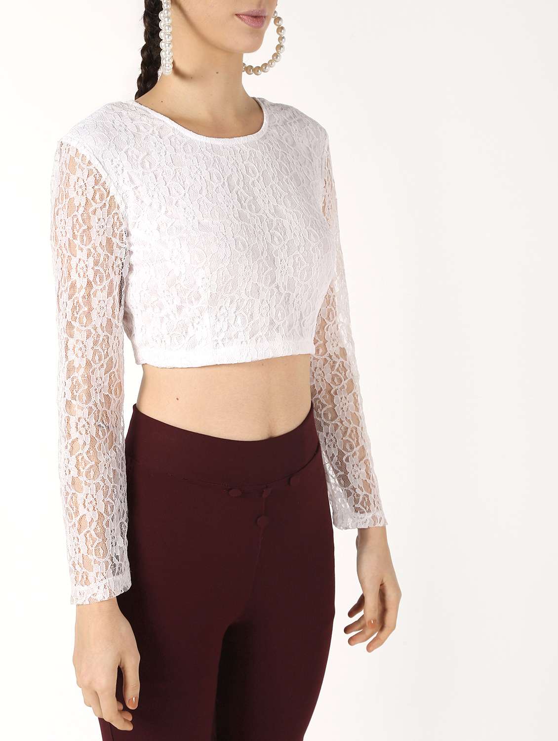 round neck laced crop top - 16589007 -  Standard Image - 4