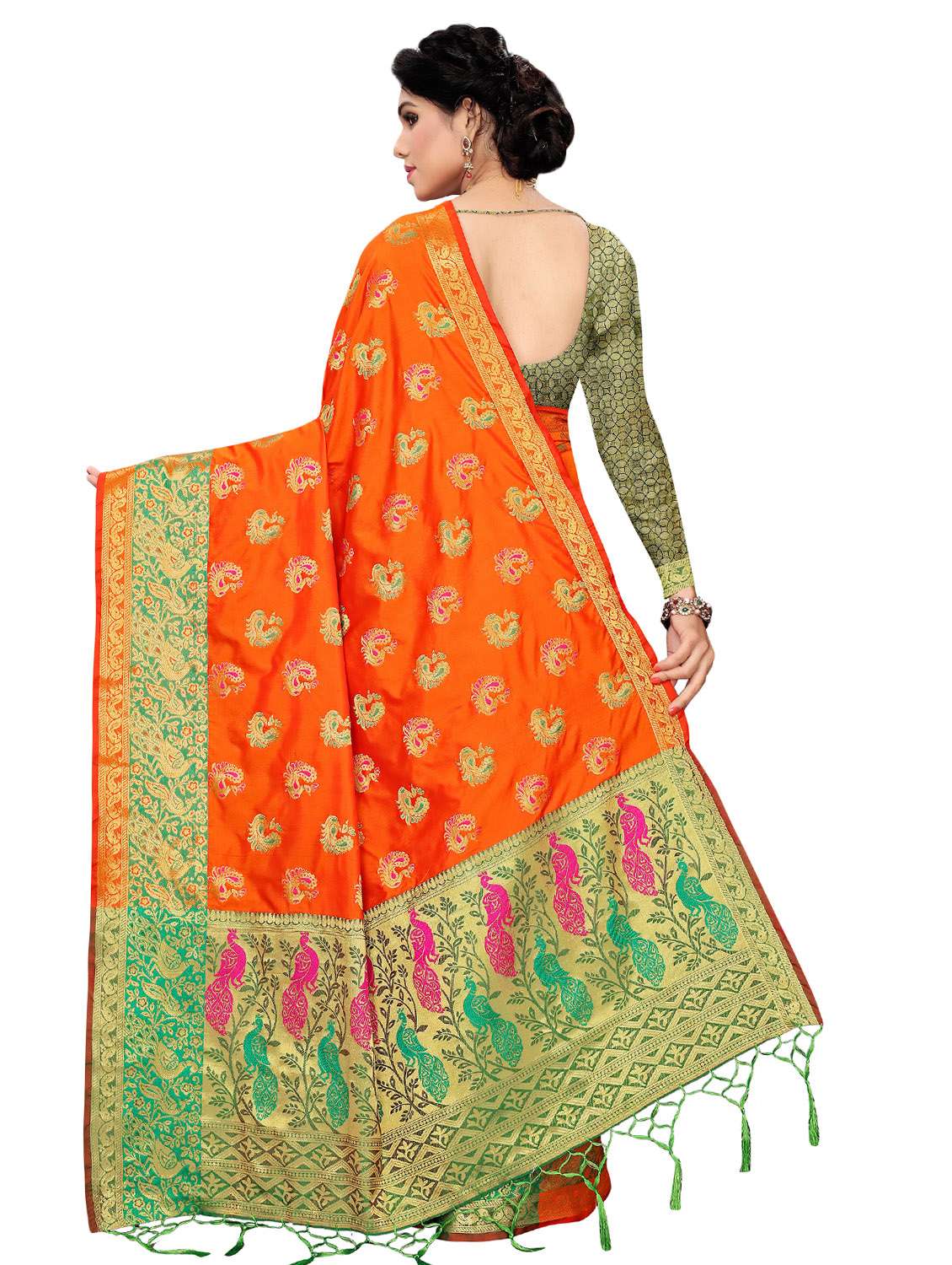 women's self design orange colored saree with blouse - 16592176 -  Standard Image - 1