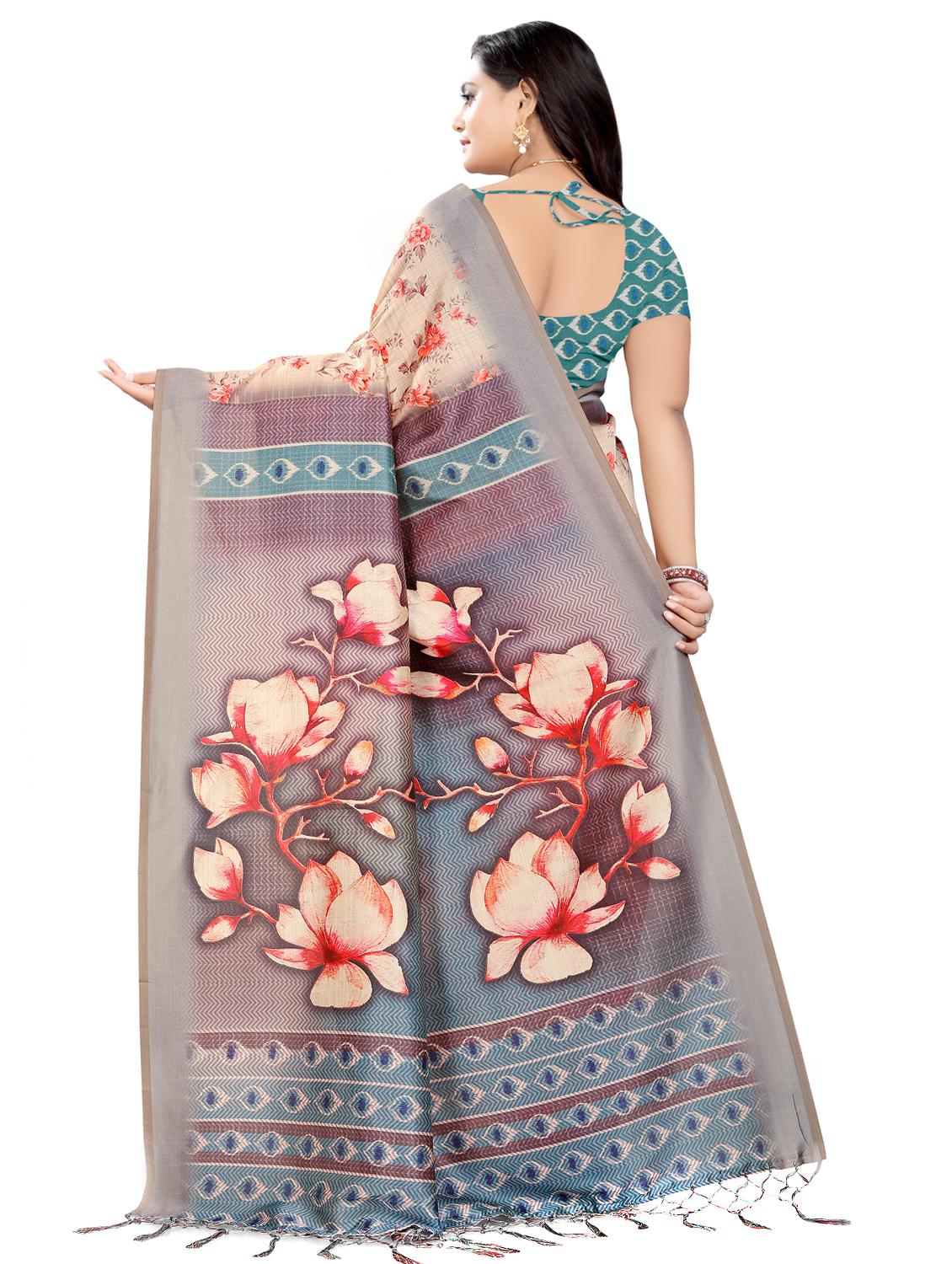 women's floral off white colored saree with blouse - 16592628 -  Standard Image - 1