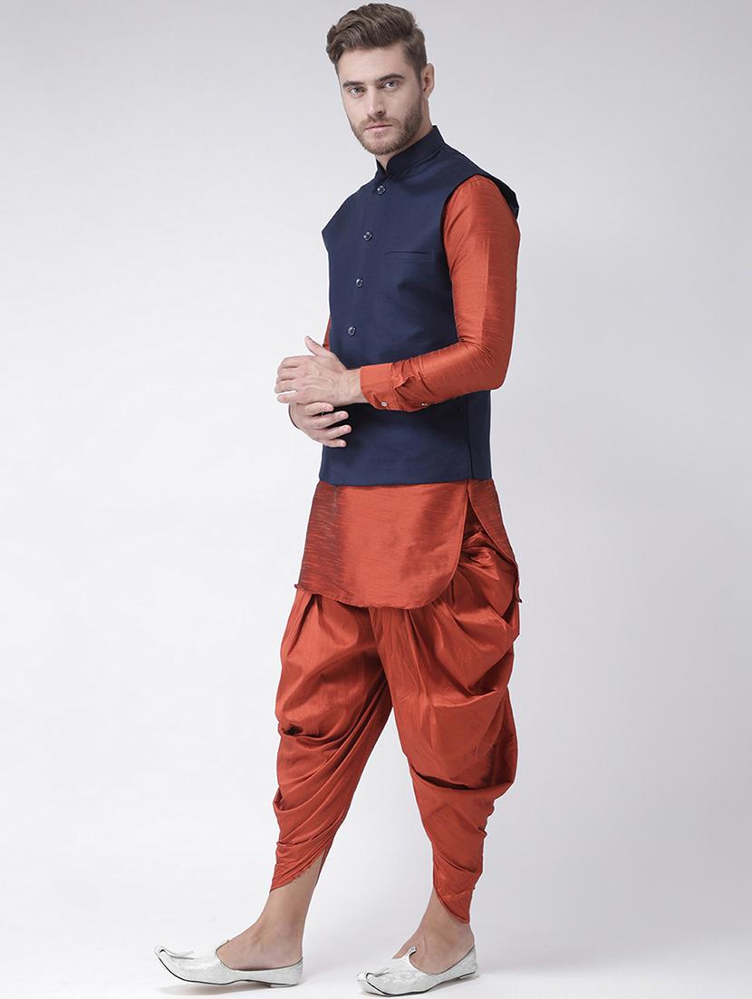 red solid dhoti kurta set with nehru jacket - 16595388 - Standard Image - 1