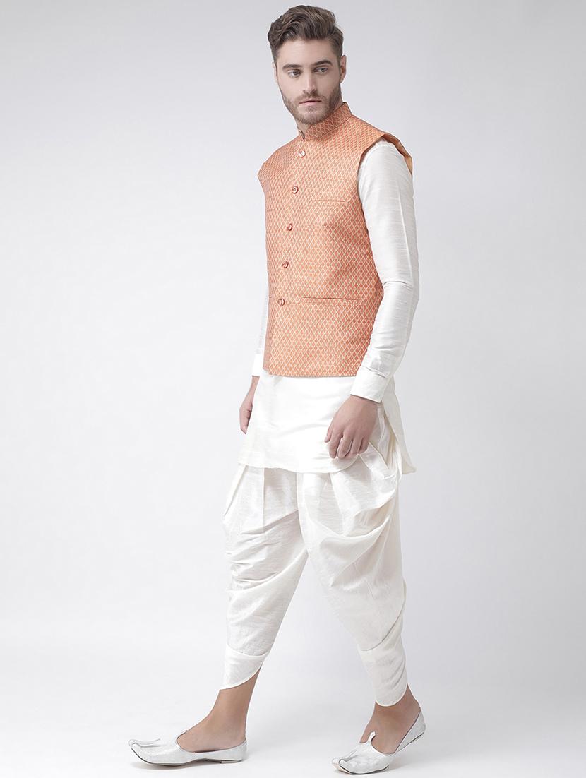 white solid dhoti kurta set with nehru jacket - 16595497 - Standard Image - 1