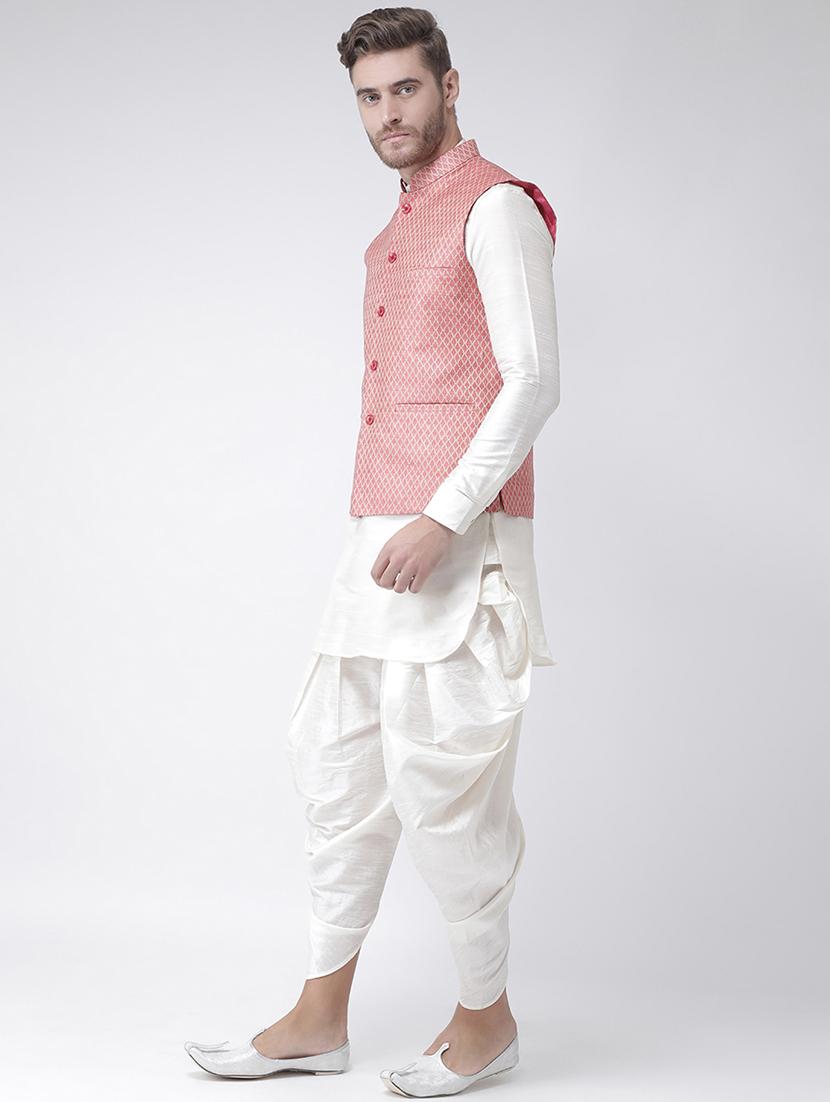 white solid dhoti kurta set with nehru jacket - 16595499 -  Standard Image - 1