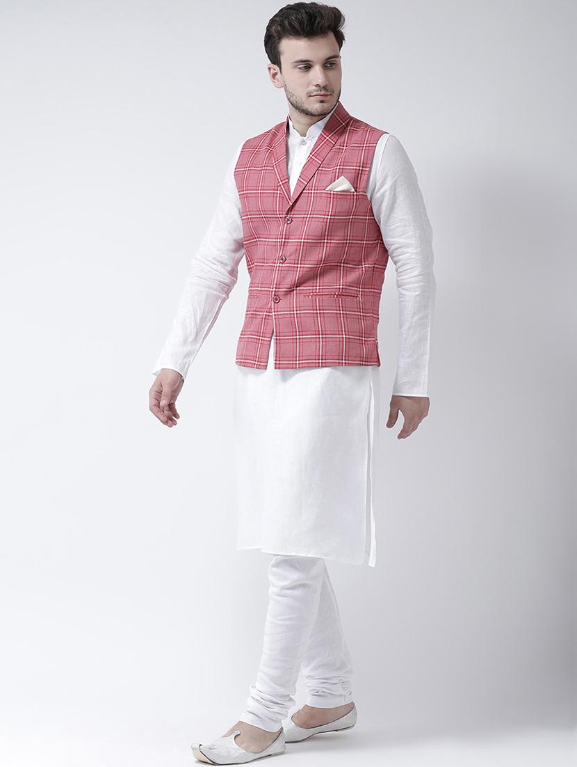 white solid kurta pyjama set with nehru jacket - 16595537 - Standard Image - 1