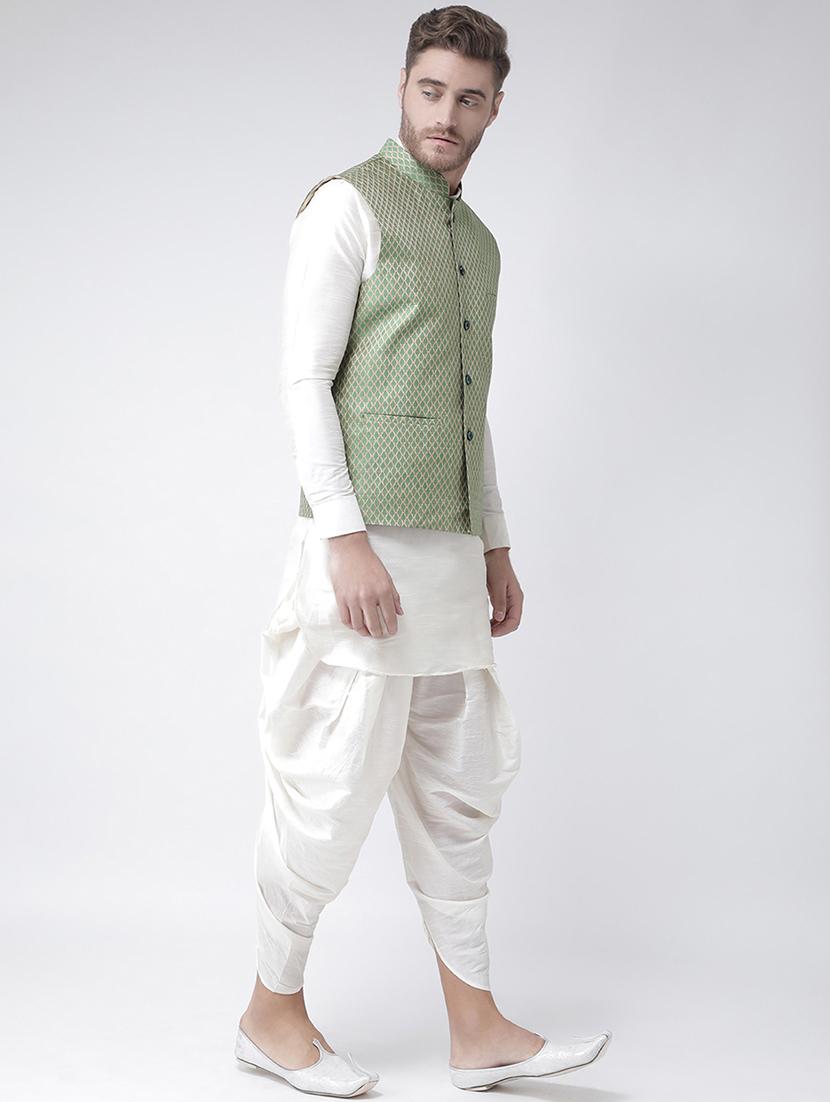 white solid dhoti kurta set with nehru jacket - 16595552 - Standard Image - 1