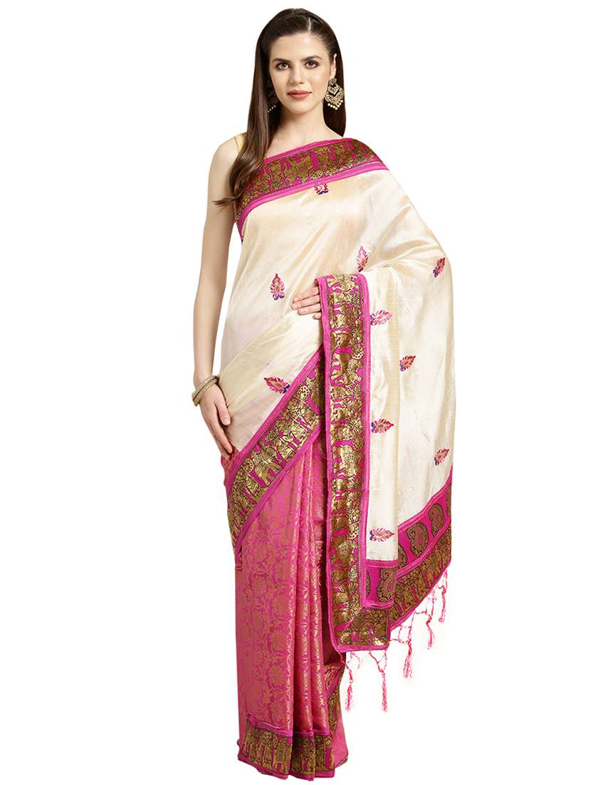 half & half woven saree with blouse