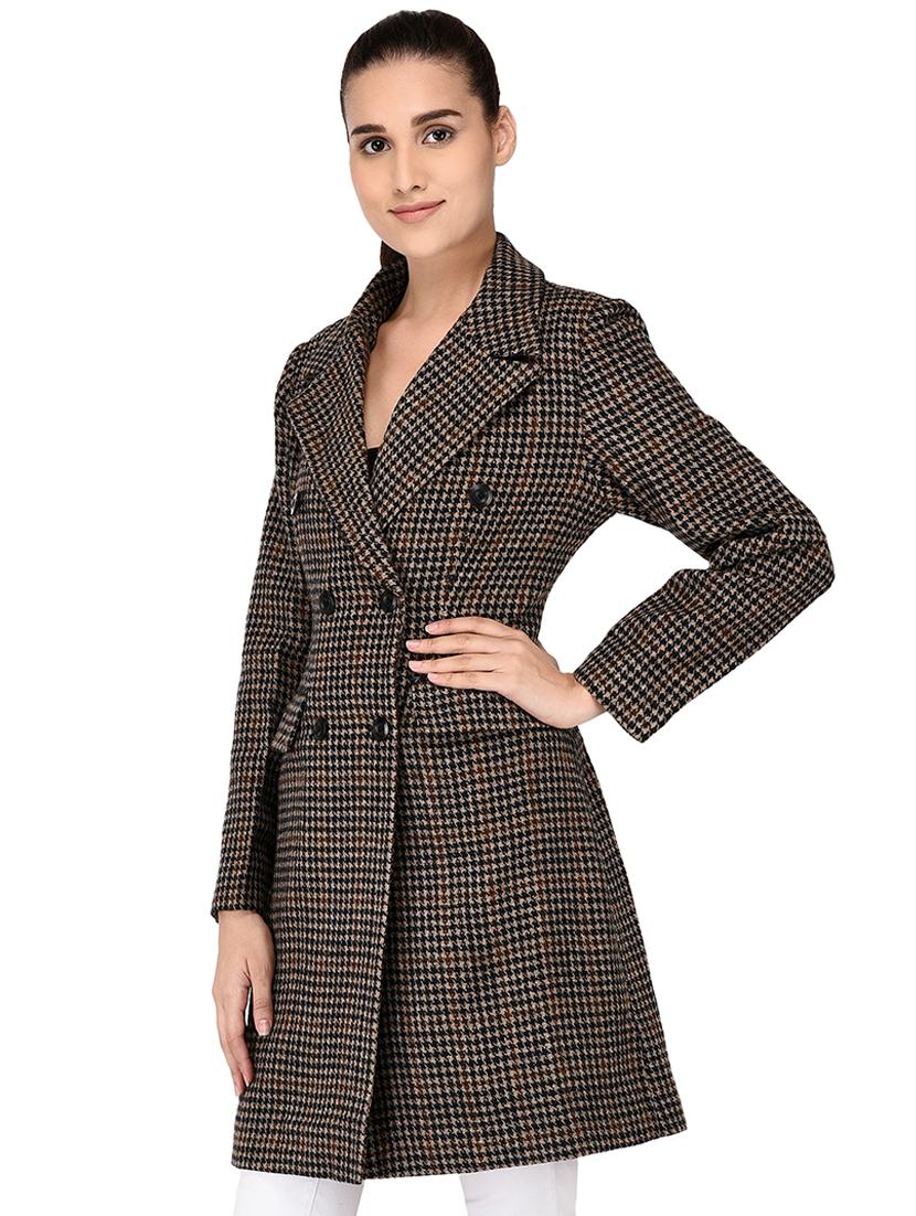 double breasted houndstooth coat - 16596002 - Standard Image - 1