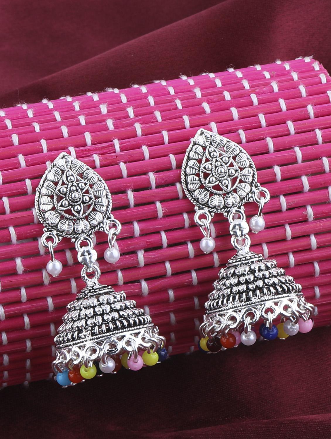 multi colored metal jhumka earring - 16596812 - Zoom Image - 0