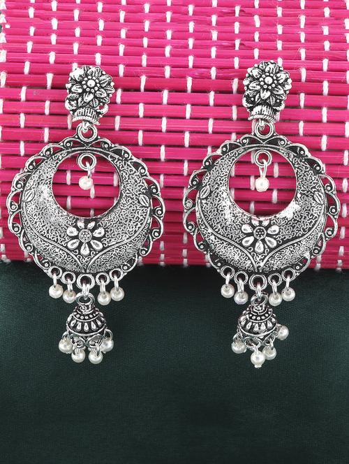 graceful silver round dangle jhumki earrings - 16596813 - Standard Image - 0