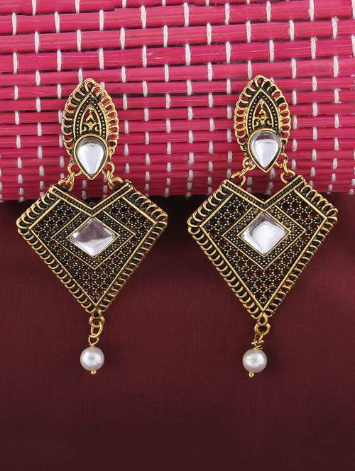 gold metal drop earring - 16596818 - Standard Image - 0