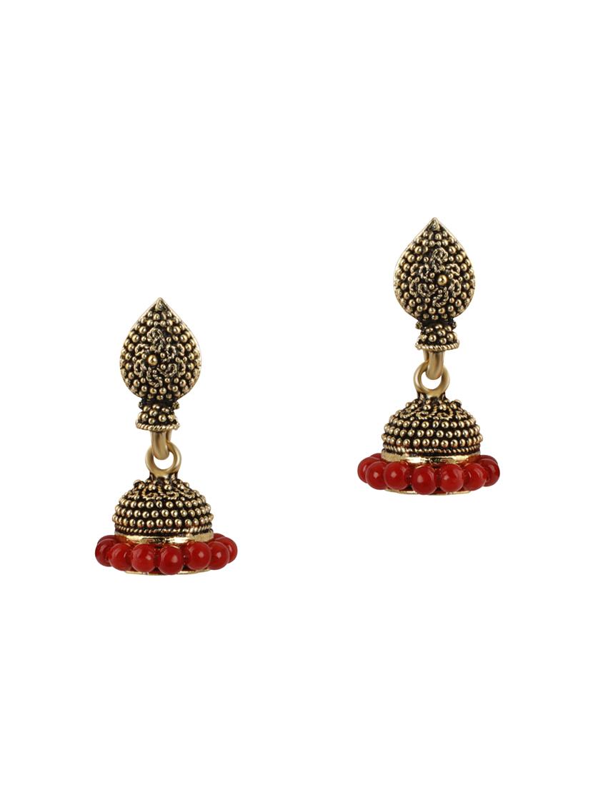 red metal jhumka earring - 16596835 -  Zoom Image - 0