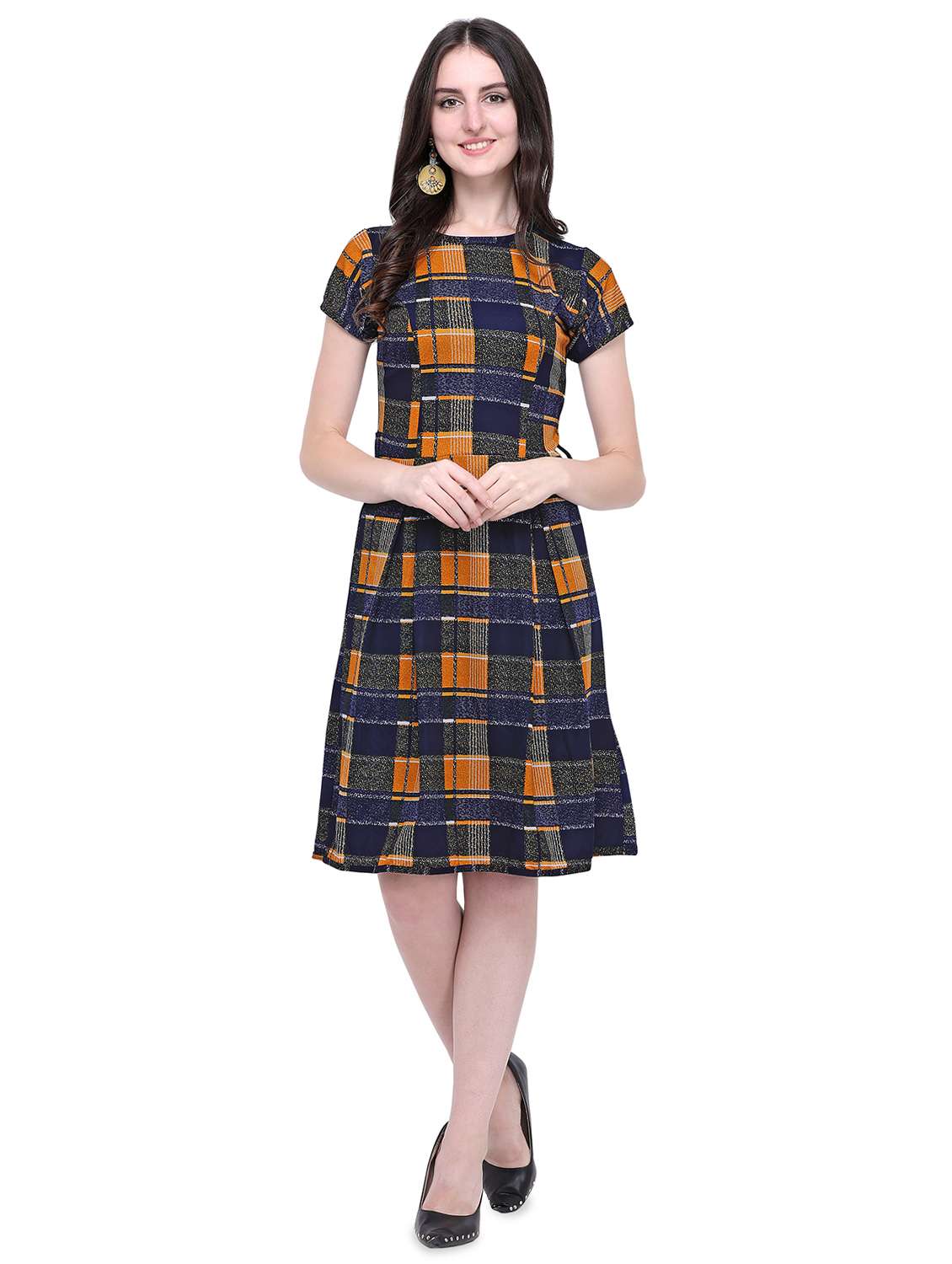 round neck pleated a-line dress