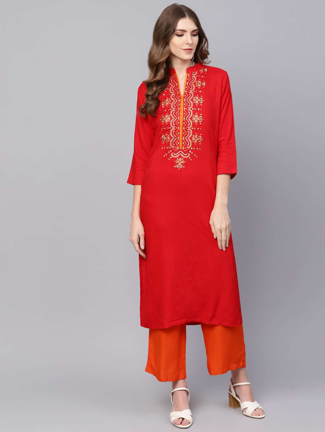 red rayon straight kurta